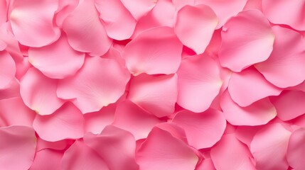 Fototapeta premium Pink flower petals scattered across a pink background. Concept of softness and delicacy, as the petals are arranged in a way that creates a gentle, flowing effect
