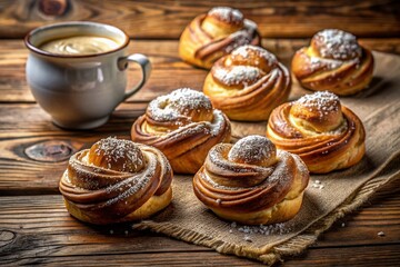 Fototapeta premium Indulge in traditional Swedish cardamom buns, featuring aromatic spices and a deliciously soft texture—perfect for baking enthusiasts and delightful