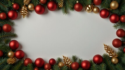 christmas frame with branches and balls