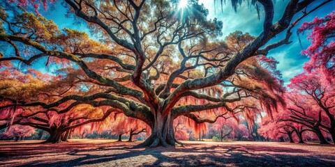 Infrared Black and White Fashion Photography of a Live Oak Tree in Washington Oaks Gardens, Florida
