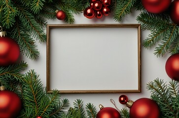 christmas background with fir branches and decorations