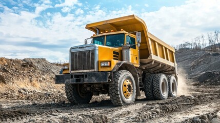 Obraz premium A driver operating a large dump truck at a construction site.