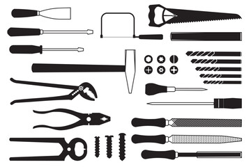 Vector set of Tools silhouette illustration.