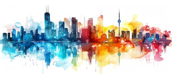 Obraz premium Colorful City Skyline Watercolor Art