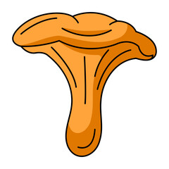 Chanterelle mushroom. Fall or summer icon of forest edible food, harvest. Vector flat simple element, color illustration. For logo, sticker, print, web design, scrapbooking
