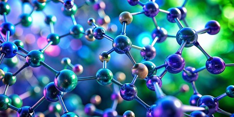 Intricate close-up of a molecule showcasing its detailed structure, perfect for scientific presentations or publications. Ample copy space available