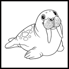 Printable coloring page of cute cartoon Walrus line art 