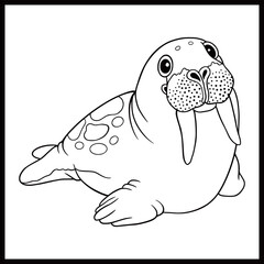 Printable coloring page of cute cartoon Walrus line art 
