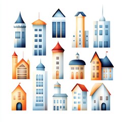 Fototapeta premium Colorful Cartoon House Illustration Set for Architecture Design and Real Estate
