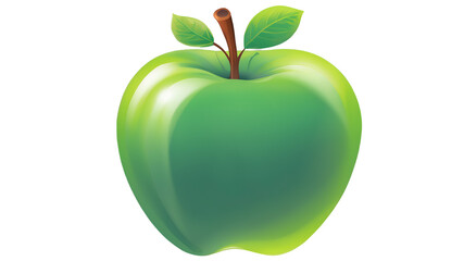 Glossy Green Apple with Leaf and Stem 3D Illustration on Clear Background