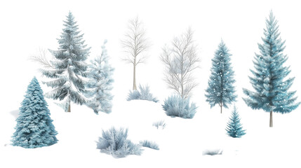 Obraz premium Group of snowy trees and shurbs in green - blue shades