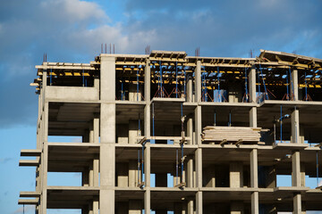 Unfinished construction of dwelling house. New reinforced concrete building