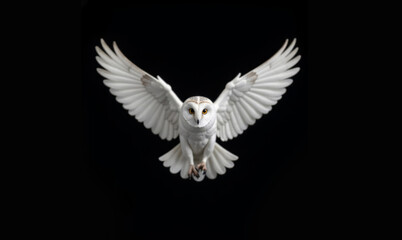 Obraz premium flying Snowy owl wallpaper, owl wallpaper, owl isolated on black background,4k 