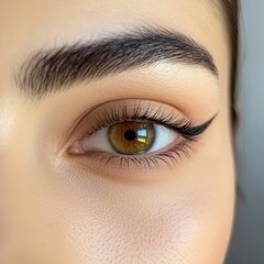 Fototapeta premium permanent eyeliner makeup close up. Healthy and clean skin young woman