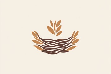 Fototapeta premium A bird nest with leaves and branches. The nest is brown and white