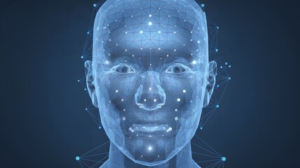 Fototapeta premium Futuristic Geometric Portrait of a Digital Human Face with Abstract Data Grid