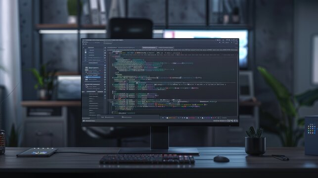 Computer Screen Displaying Code in a Dark Room