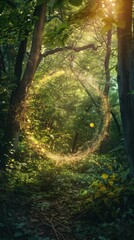 Naklejka premium Fantasy woodland with a shimmering fairy circle, 4K hyperrealistic photo