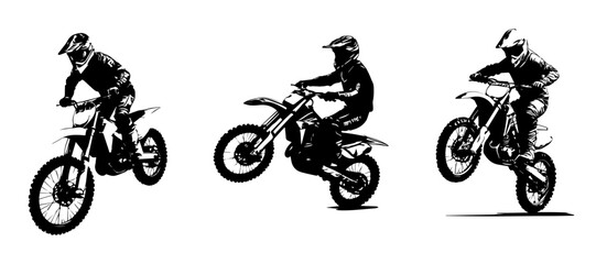 silhouettes of man riding on motocross vector design