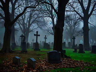 Haunting Halloween Night Mansion, Glowing Jack-o'-Lanterns, and Ghostly Figures