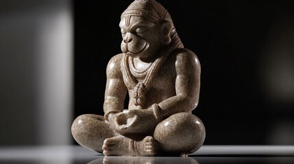 Fototapeta premium A minimalist sculpture of Lord Hanuman bowing in devotion, made from polished stone with clean, flowing lines, symbolizing humility and strength in a modern artistic form