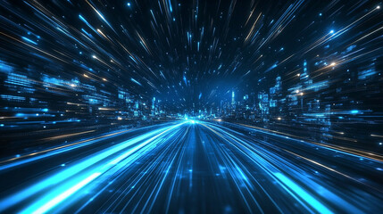 Obraz premium Futuristic blue digital background with light trails