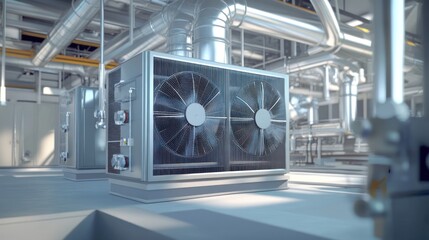 Fototapeta premium Industrial Air Conditioning Unit with Large Fans and Piping