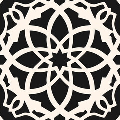 Vector ornamental seamless pattern in oriental style. Abstract black and white geometric ornament texture in traditional arabian, moroccan, turkish, islamic style. Repeated floral mosaic background