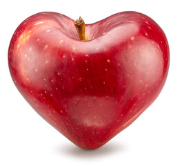 Ripe perfect red apple in shape of heart on white background. File contains clipping path.