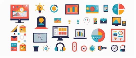 Colorful Digital Icons for Business and Technology Use