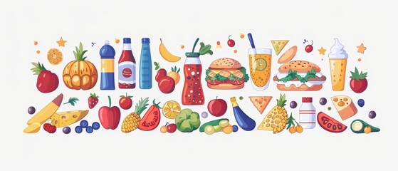 Obraz premium Colorful Collection of Fresh Food and Beverages