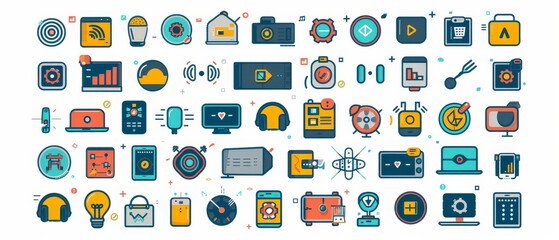 Colorful Icons for Technology and Media Concepts