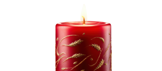 Red Christmas candle with gold accents, on white background