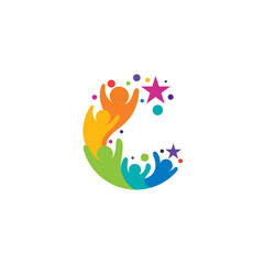 People care logo with letter C design colorful, unity logos