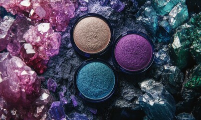 Sparkly eyeshadows on gemstone background.