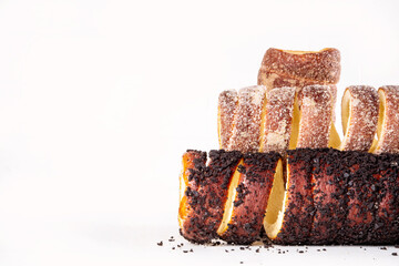 Traditional East Europe Christmas sugar glazed dessert chimney cake, trdlo or trdelnik, sweet...