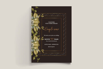 WEDDING INVITATION FRAME WITH FLOWER DECORATIONS WITH FRESH LEAVES