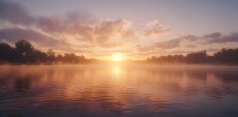 Fototapeta premium Sunrise Over Misty Lake
