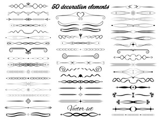 50 vintage decorations and border set design elements with heart and swirls for wedding cards, greeting cards, invitations and retro design projects.