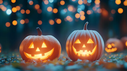 Glowing Jack O' Lanterns Amidst Halloween Night