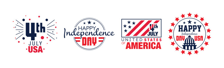 Happy Independence Memorial Day Logo and Label Design Vector Set