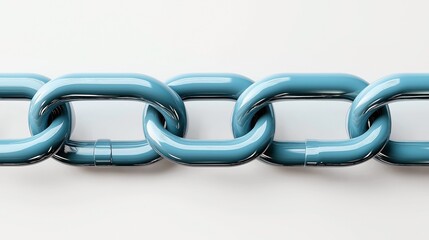 Fototapeta premium Close-up of a metallic blue chain with interconnected links on a light background, showcasing shiny surfaces and strong connectivity.