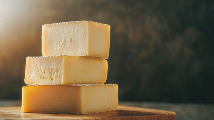 Fototapeta premium Delicious aged cheese showcasing its intricate details, beautifully illuminated from behind against a dark backdrop, creating an enticing culinary scene. photo