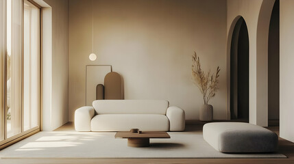 Minimalist Living Room with Sleek Furniture and Soft Tones