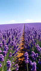 Obraz premium Sunny summer purple lavender field isolated with white highlights, png