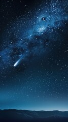 Fototapeta premium Brilliant comet streaking across a starry night sky, 4K hyperrealistic photo.
