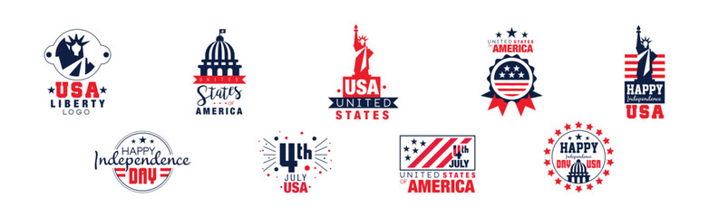 Naklejka premium Happy Independence Memorial Day Logo and Label Design Vector Set