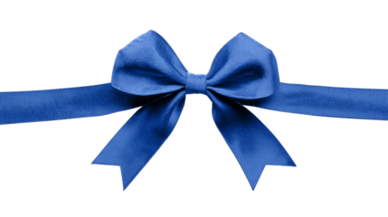 Fabric bow with blue ribbon isolated on transparent background, created with Generative AI technology