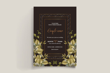 WEDDING INVITATION FRAME WITH FLOWER DECORATIONS WITH FRESH LEAVES