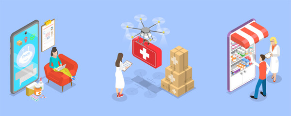 3D Isometric Flat Vector Illustration of Medical Services, Healthcare Technoligies